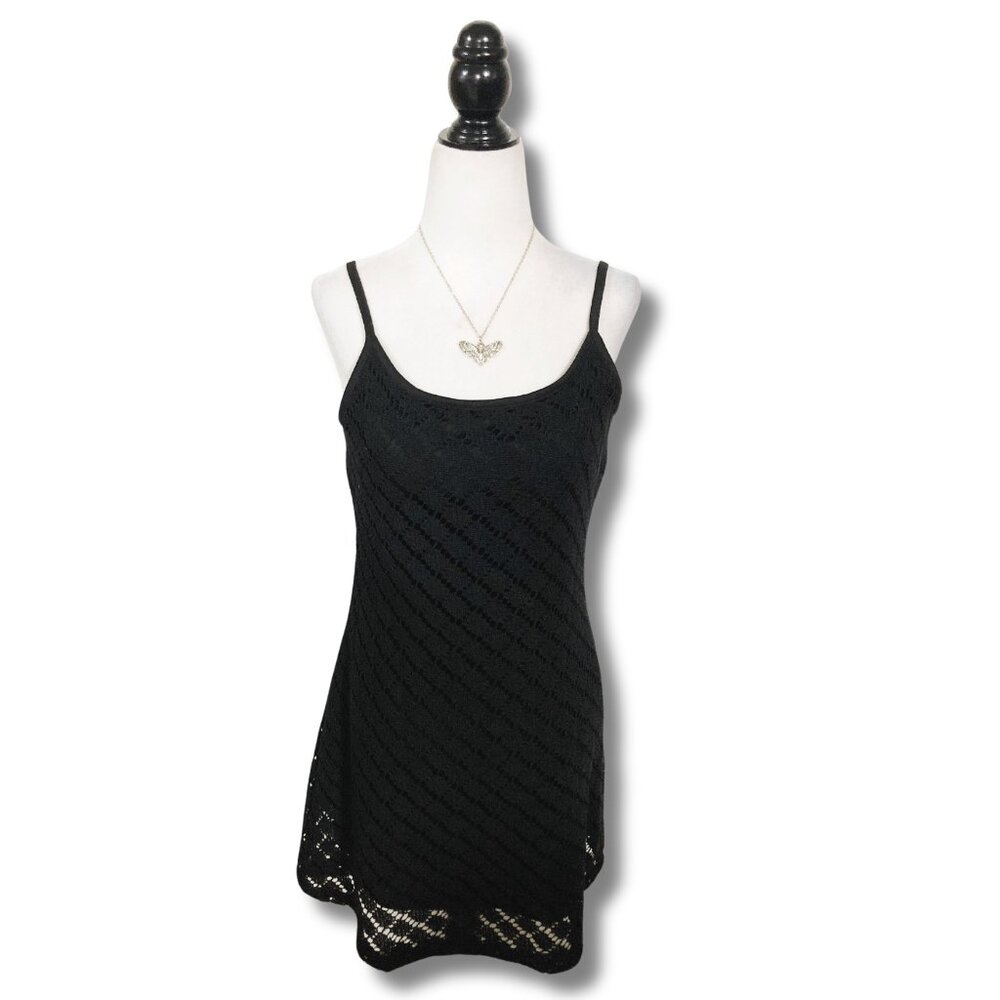 ACCOMPLICE Black crochet sleeveless a-line mini dress ~ Goth XS SMALL sundress